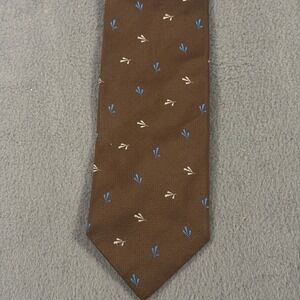 Krizia‎ Uomo Brown Silk Tie Blue White Pattern Made in Italy Mens Necktie